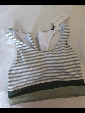Striped Green & White Women’s Swim Top